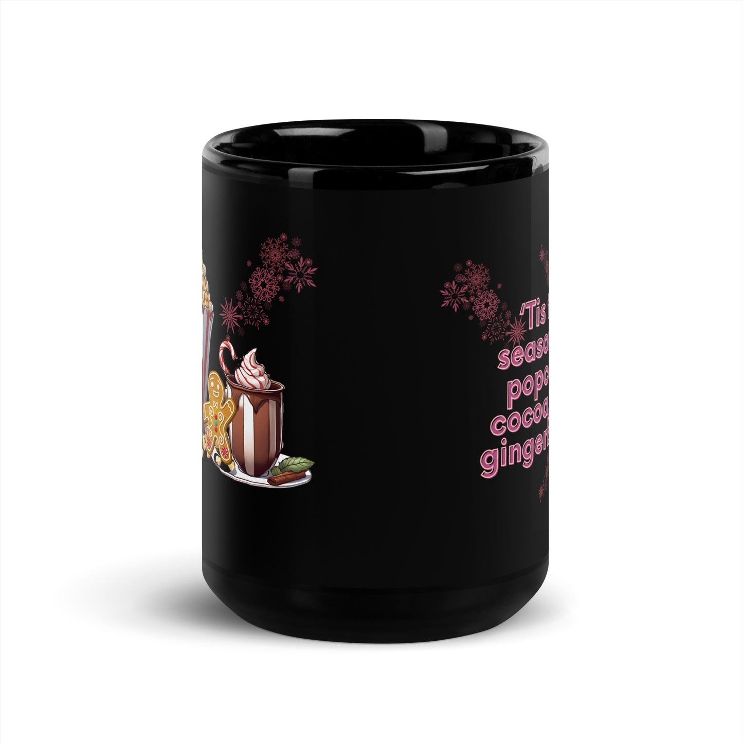 Popcorn, Cocoa, and Gingerbread - Black Glossy Mug