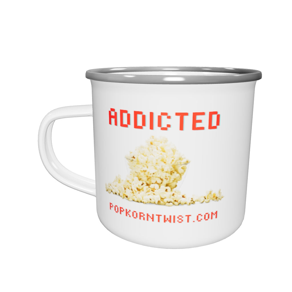 Double Printed Enamel Mug - Addicted (to popcorn)