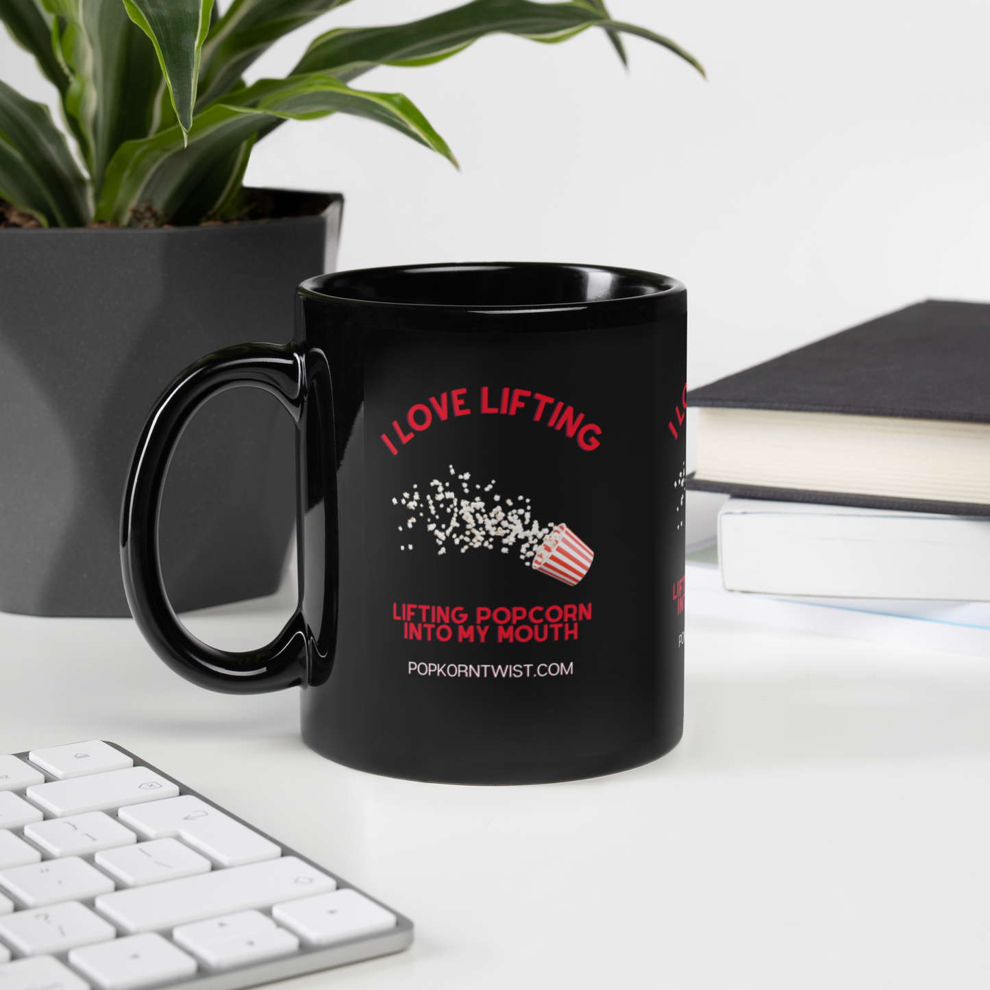 Black Glossy Mug - Lifting Popcorn Into My Mouth