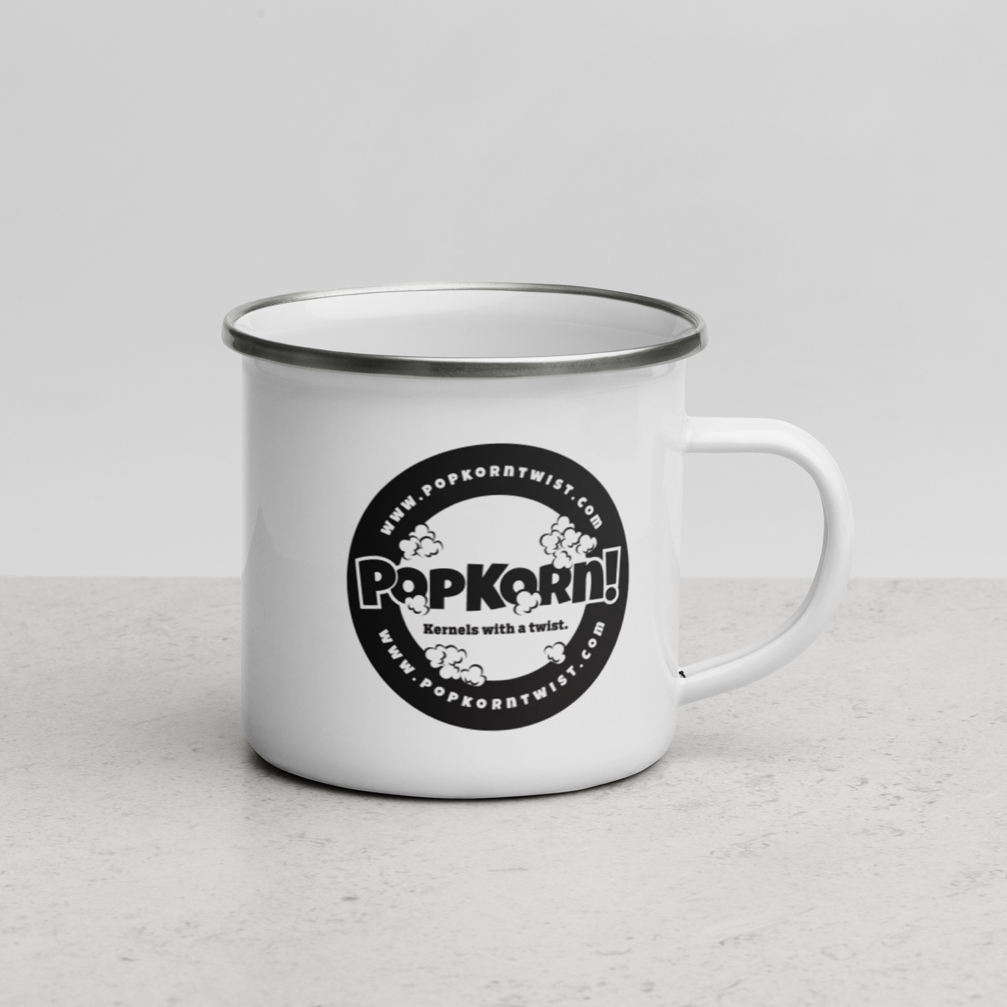 Enamel Mug - I Love Popcorn. The End. + PopKorn Logo
