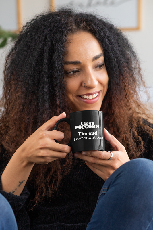 Black Glossy Mug - I Love Popcorn. The end.