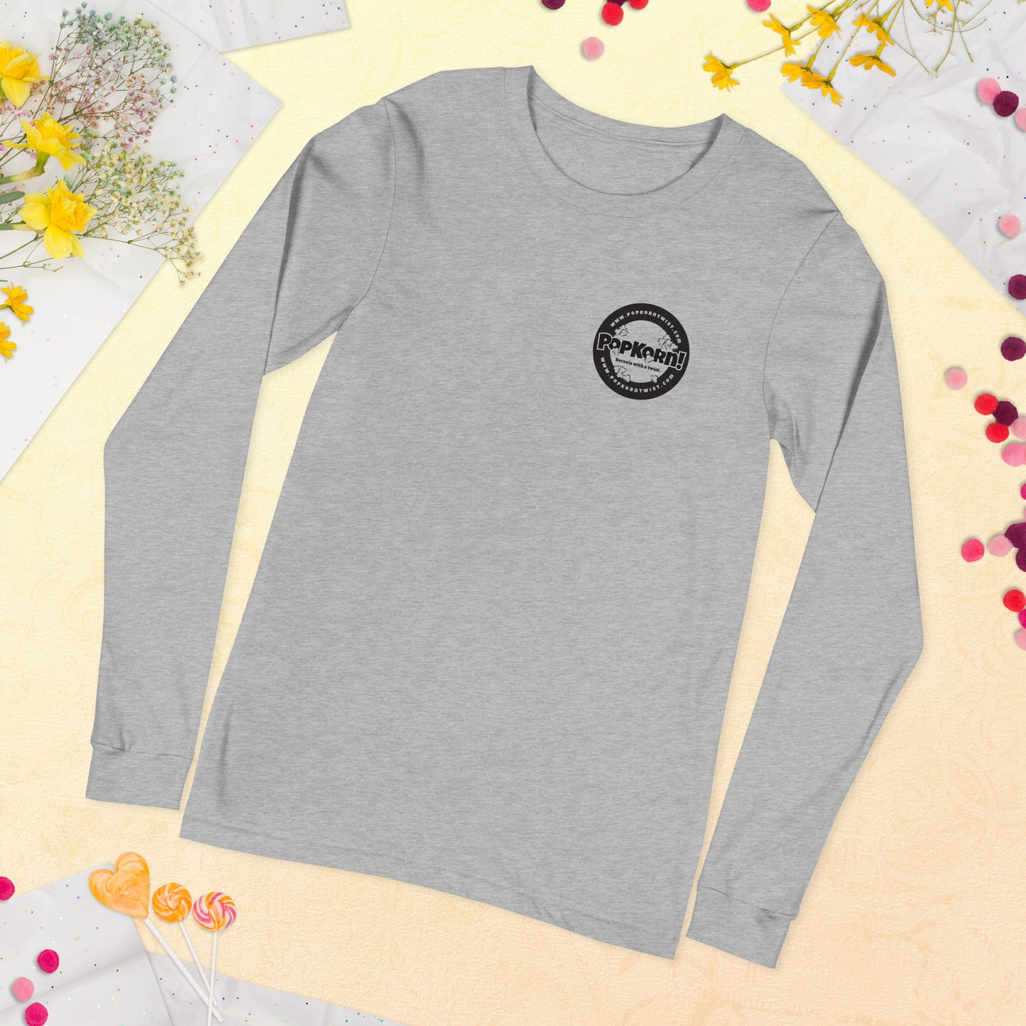 Long Sleeve Tee - Branded PopKorn Logo (small logo size)
