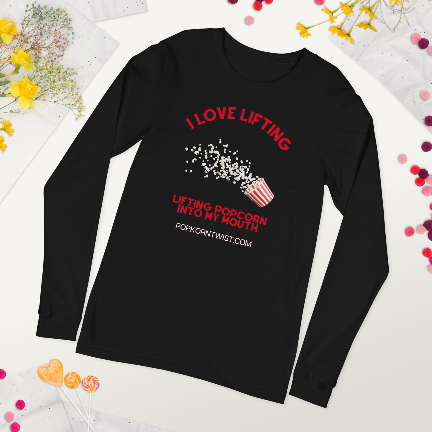 Long Sleeve Tee - Lifting Popcorn Into My Mouth