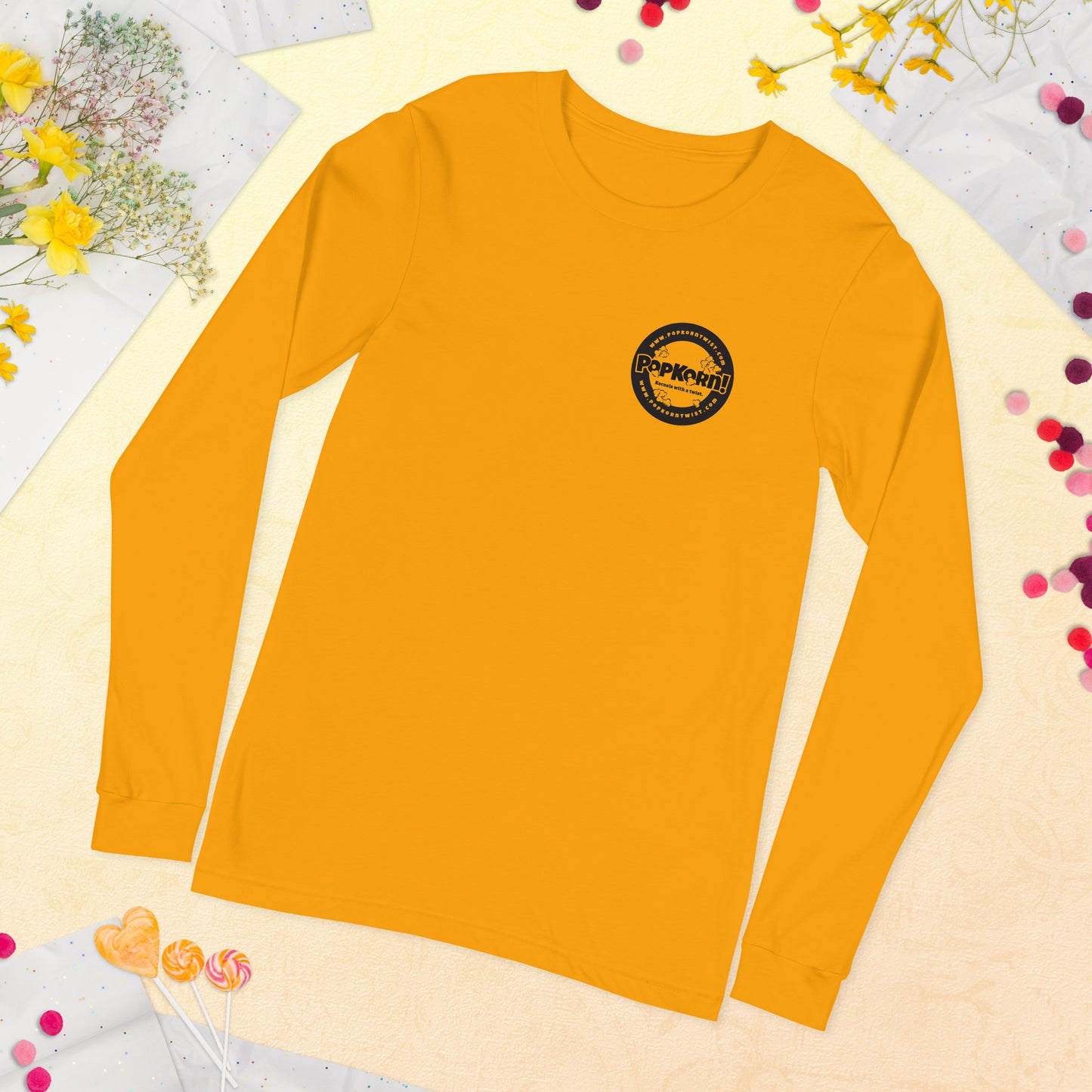 Long Sleeve Tee - Branded PopKorn Logo (small logo size)