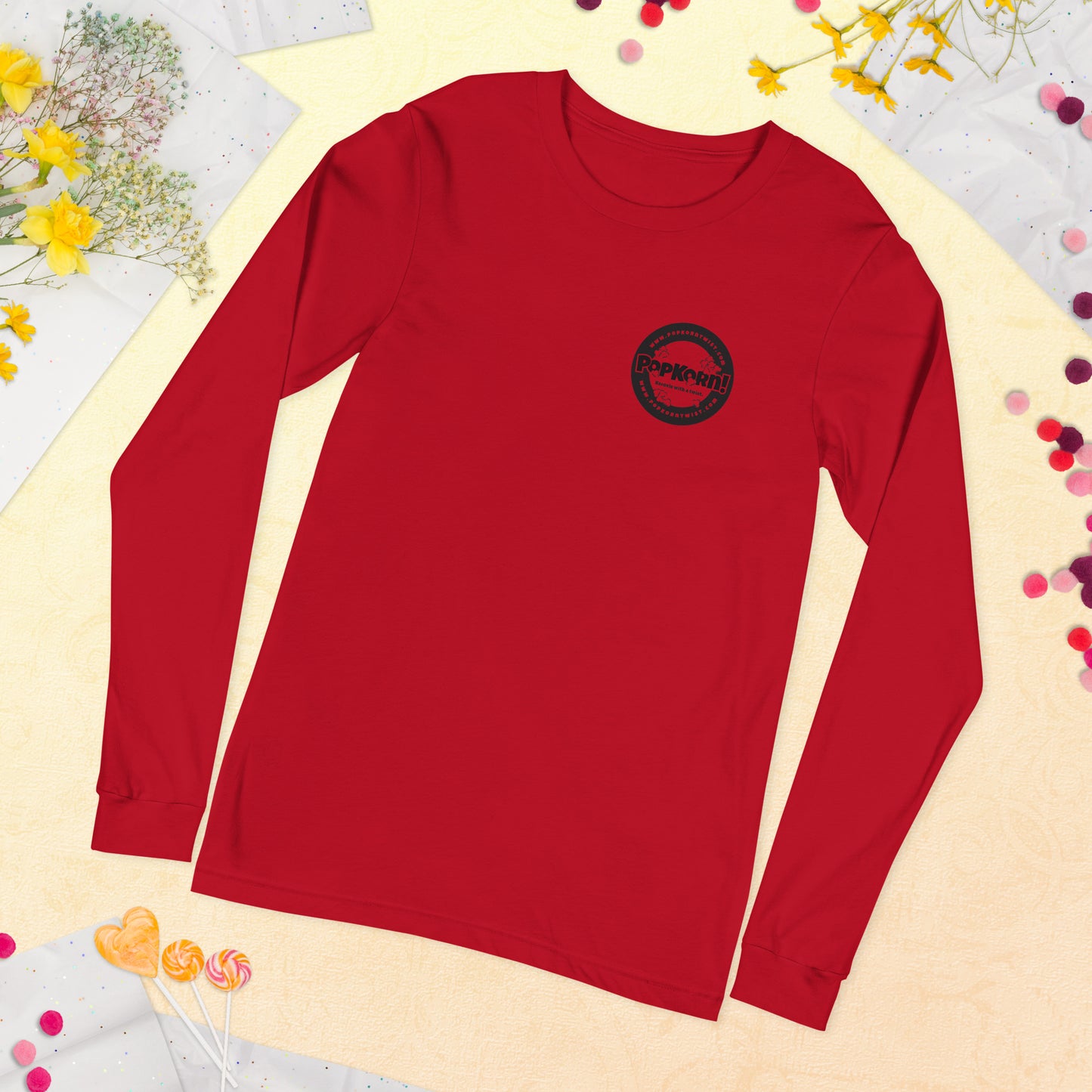 Long Sleeve Tee - Branded PopKorn Logo (small logo size)