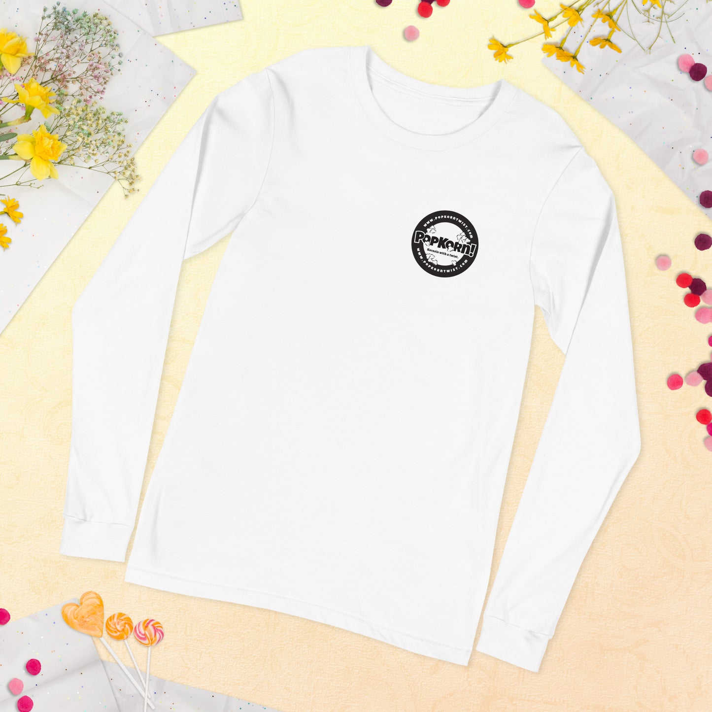 Long Sleeve Tee - Branded PopKorn Logo (small logo size)