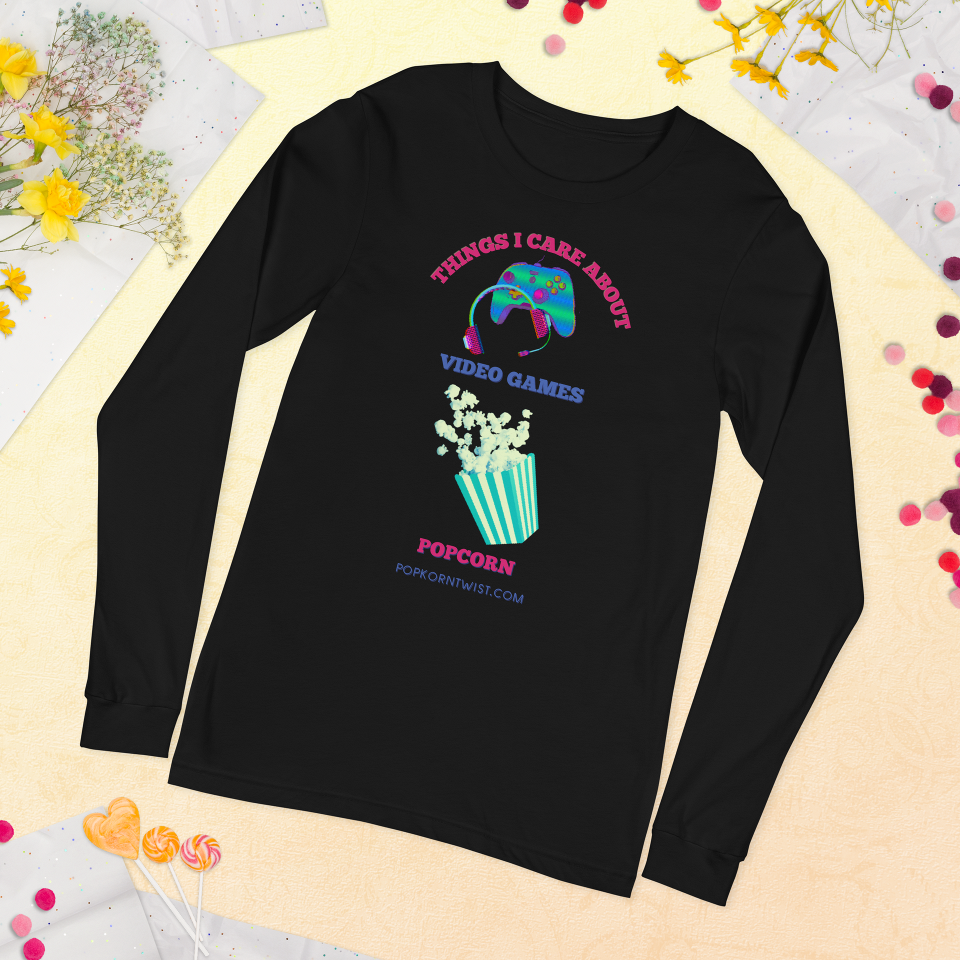 Long Sleeve Tee - Things I Care About Video Games and Popcorn – PopKornTwist